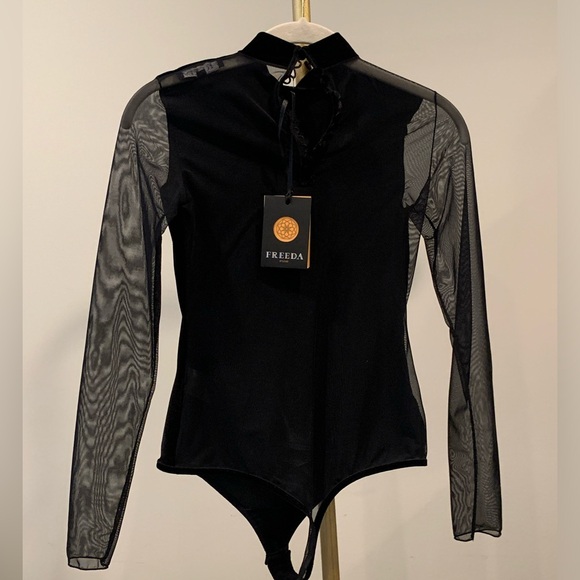 Freeda bodysuit velvet mesh black sequence made in Italy - Picture 3 of 5